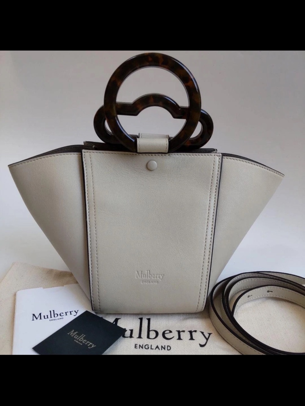 Mulberry Cream Leather Tote with Tortoiseshell Ring Handles